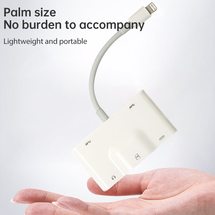 NK-1042 6 in 1 8 Pin Male to Dual USB + Dual SD Card + 3.5mm Audio Interface + 8 Pin Charging Interface Female Port Camera Adapter by buy2fix