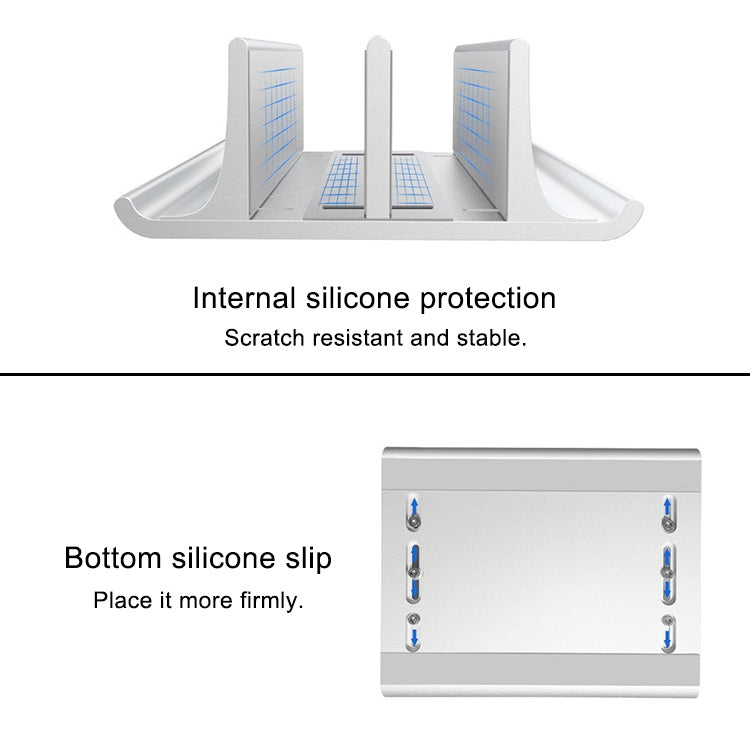 Universal Portable Aluminum Alloy Double Slot Width Adjustable Laptop Vertical Storage Stand Base(Silver) - Laptop Stand by buy2fix | Online Shopping UK | buy2fix