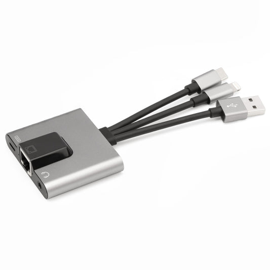NK-1056S 3 in 1 8 Pin, Type-C, USB to 8 Pin Charging, Ethernet Port, 3.5mm Earphone Multifunctional Converter - Converter & Adapter by buy2fix | Online Shopping UK | buy2fix