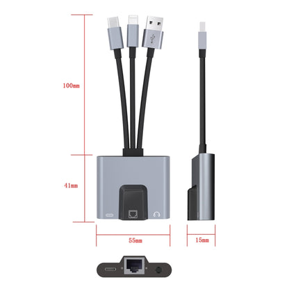 NK-1056S 3 in 1 8 Pin, Type-C, USB to 8 Pin Charging, Ethernet Port, 3.5mm Earphone Multifunctional Converter - Converter & Adapter by buy2fix | Online Shopping UK | buy2fix