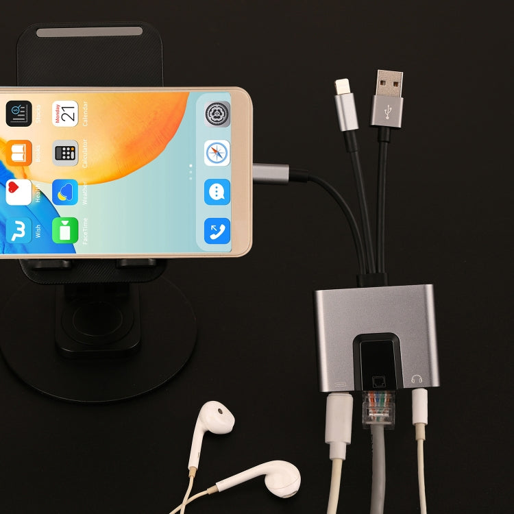 NK-1056S 3 in 1 8 Pin, Type-C, USB to 8 Pin Charging, Ethernet Port, 3.5mm Earphone Multifunctional Converter - Converter & Adapter by buy2fix | Online Shopping UK | buy2fix