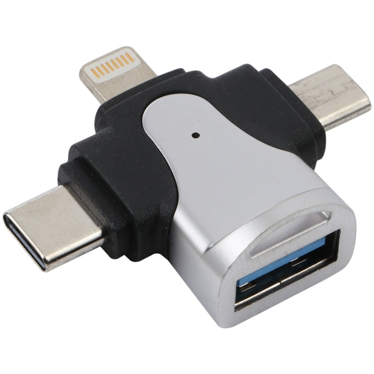 3 in 1 8 Pin + USB-C / Type-C + Micro USB Male to USB 3.0 Female Zinc Alloy Adapter by buy2fix