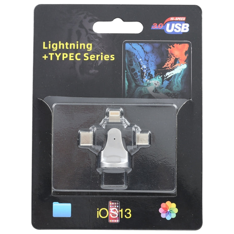 3 in 1 8 Pin + USB-C / Type-C + Micro USB Male to USB 3.0 Female Zinc Alloy Adapter by buy2fix