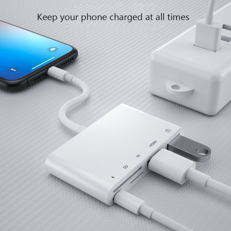 5 in 1 8 Pin Male to USB + HDMI + TF / SD Card Slot + 8 Pin Power Female OTG Digital AV Adapter by buy2fix