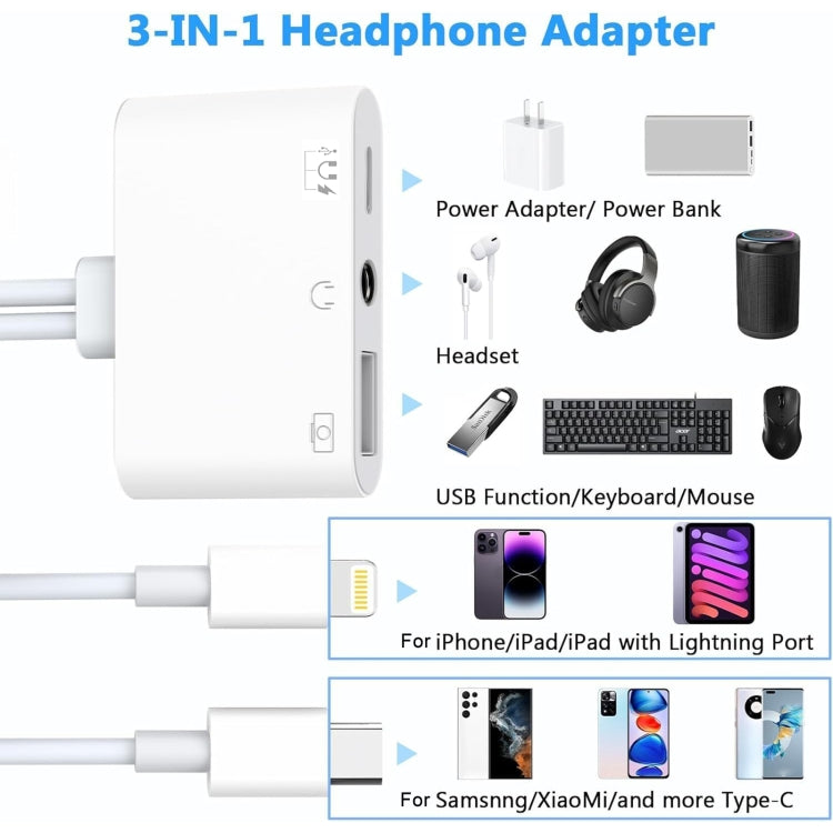 NK-109Pro USB-C/Type-C+8 Pin to USB+3.5mm+USB-C/Type-C Multifunctional Audio Adapter by buy2fix