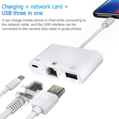 NK-107 3 in 1 Ethernet + USB + 8 Pin Charging Female Ports to 8 Pin Male OTG Digital Video Converter Cable by buy2fix