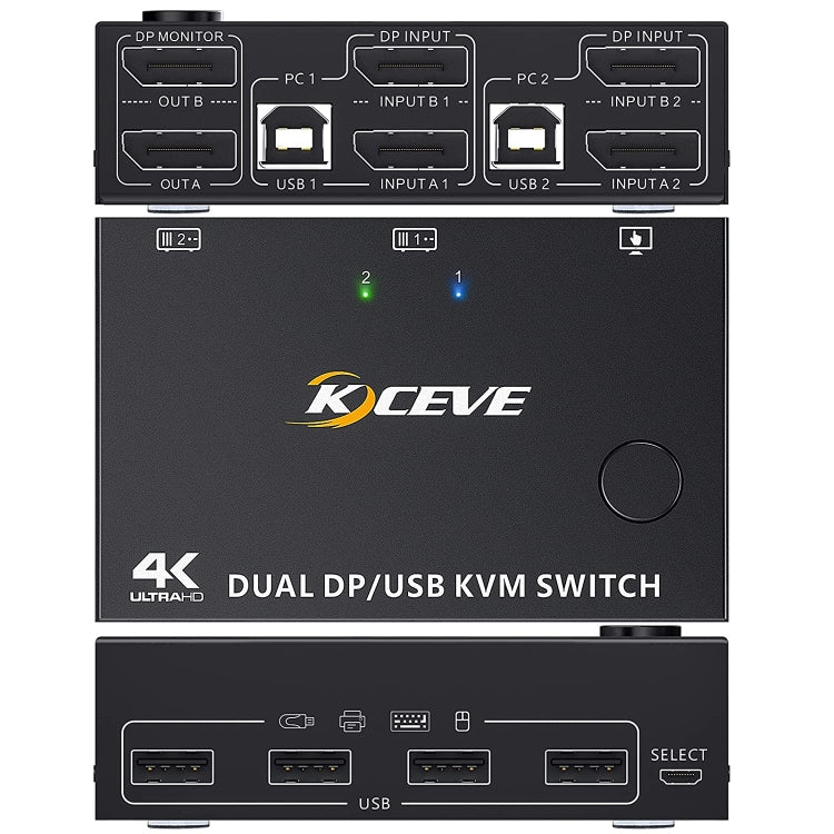 KC-KVM202DPA-USB2.0 DP 3DP+3DP KVM Switch (Black) by buy2fix