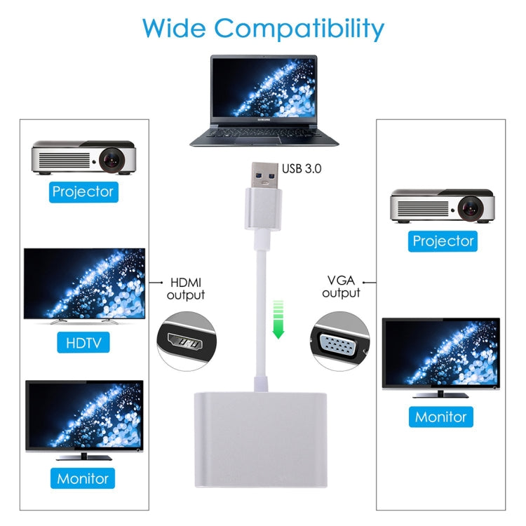 2 in 1 USB 3.0 to HDMI + VGA Adapter(Silver) by buy2fix