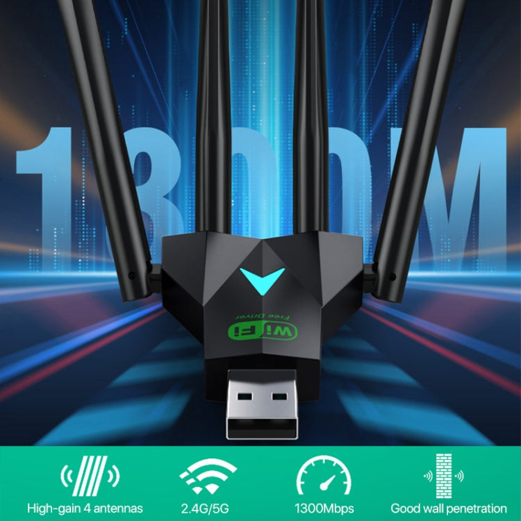 1300Mbps 5G Wireless Network Card Gigabit Dual Band Driver-free USB WiFi Receiver by buy2fix