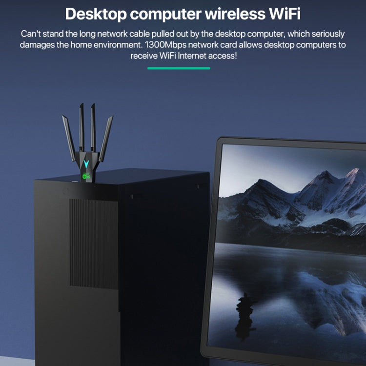 1300Mbps 5G Wireless Network Card Gigabit Dual Band Driver-free USB WiFi Receiver by buy2fix