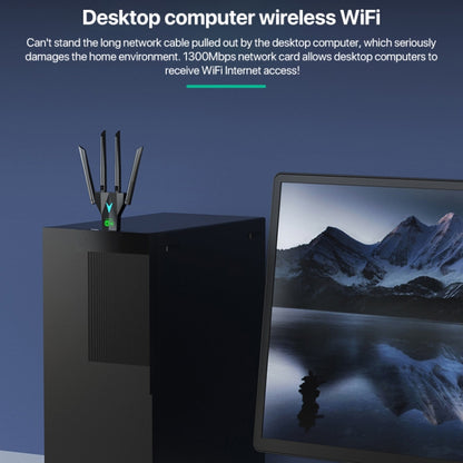 1300Mbps 5G Wireless Network Card Gigabit Dual Band Driver-free USB WiFi Receiver by buy2fix