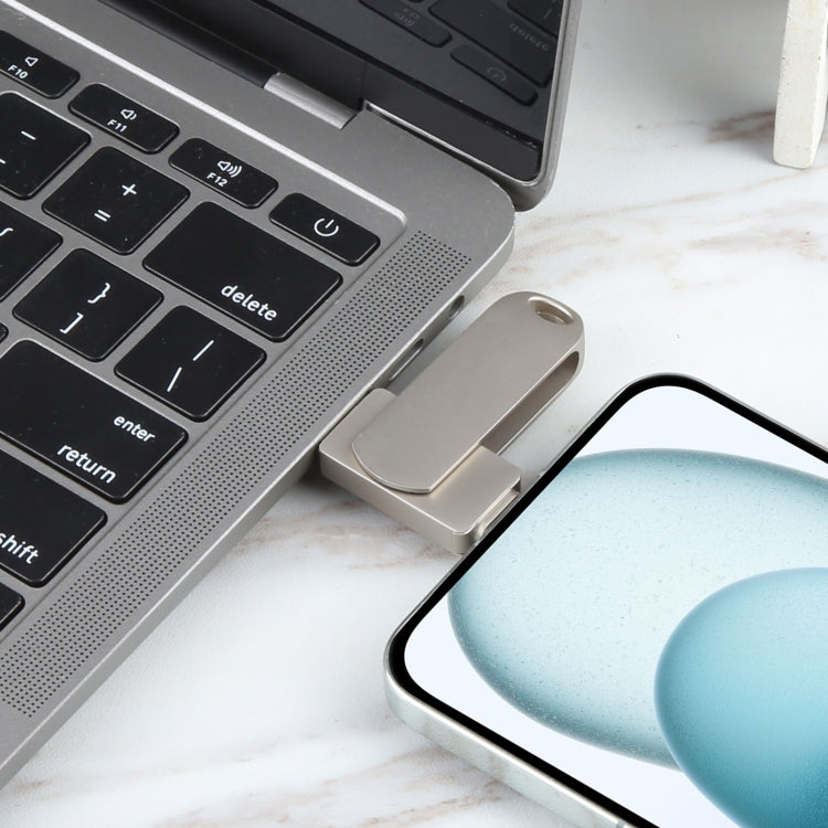 3 in 1 64G USB + 8 Pin + Type-C Metal Rotating Push-pull Flash Disk with OTG Function (Silver) by buy2fix