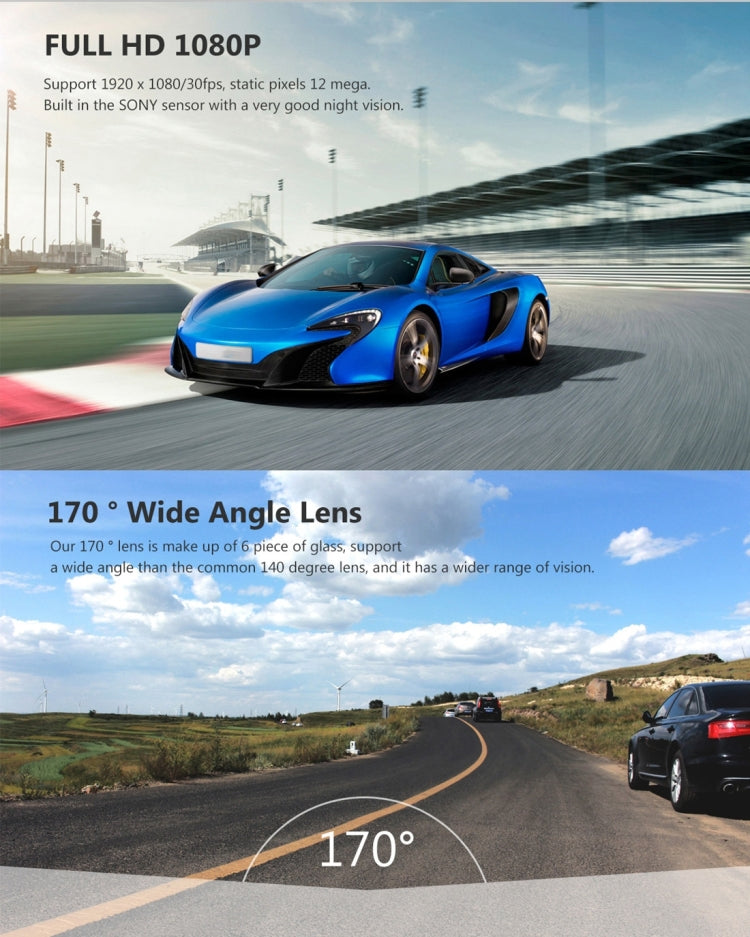 A305 Car DVR Camera 2.45 inch IPS Screen Full HD 1080P 170 Degree Wide Angle Viewing, Support Motion Detection / TF Card / G-Sensor / WiFi / HDMI(Black) by buy2fix