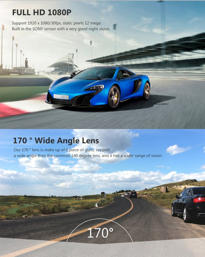 A305 Car DVR Camera 2.45 inch IPS Screen Full HD 1080P 170 Degree Wide Angle Viewing, Support Motion Detection / TF Card / G-Sensor / WiFi / HDMI(Black) by buy2fix