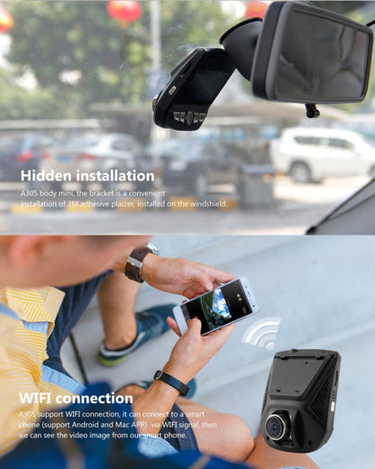 A305 Car DVR Camera 2.45 inch IPS Screen Full HD 1080P 170 Degree Wide Angle Viewing, Support Motion Detection / TF Card / G-Sensor / WiFi / HDMI(Black) by buy2fix