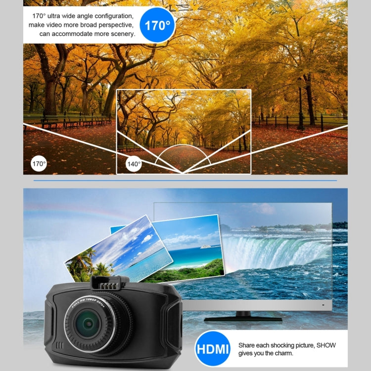 GS90C Car DVR Camera 2.7 inch LCD Screen HD 2304 x 1296P 170 Degree Wide Angle Viewing, Support Motion Detection / TF Card / G-Sensor / HDMI(Black) by buy2fix