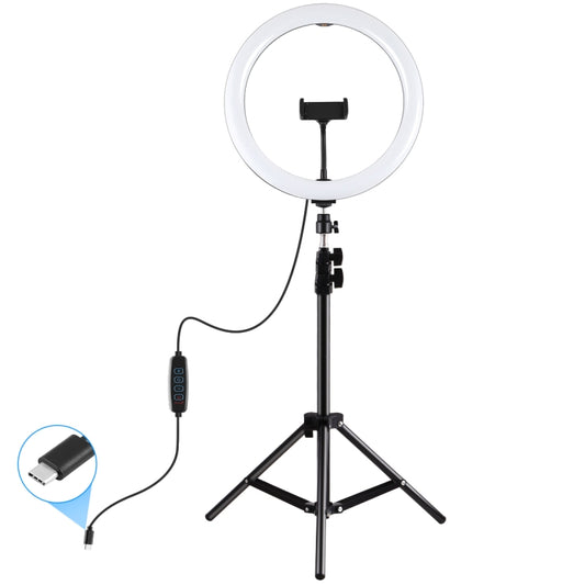 PULUZ 11.8 inch 30cm Light + 1.1m Tripod Mount Curved Surface Type-C 3 Modes Dimmable Dual Color Temperature LED Ring Vlogging Video Light  Live Broadcast Kits with Phone Clamp (Black) - Ring Light by PULUZ | Online Shopping UK | buy2fix
