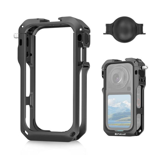 For Insta360 X6 PULUZ Metal Protective Cage Rig Housing Frame with Lens Cover, Support X6 Rechargeable Remote Selfie Stick (Black)