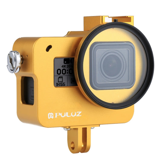 PULUZ Housing Shell CNC Aluminum Alloy Protective Cage with Insurance Frame & 52mm UV Lens for GoPro HERO(2018) /7 Black /6 /5(Gold) - Metal Cases by PULUZ | Online Shopping UK | buy2fix