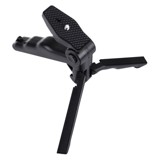 PULUZ Grip Folding Tripod Mount with Adapter & Screws for GoPro, Insta360, DJI and Other Action Cameras, Load Max: 2kg(Black) - Portable Mini Tripod by PULUZ | Online Shopping UK | buy2fix