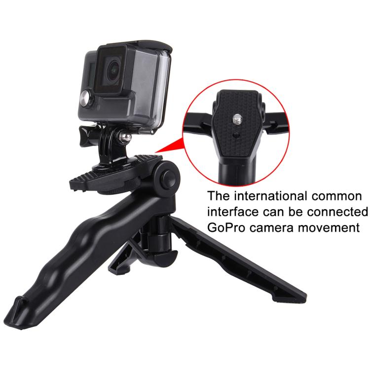 PULUZ Grip Folding Tripod Mount with Adapter & Screws for GoPro, Insta360, DJI and Other Action Cameras, Load Max: 2kg(Black) - Portable Mini Tripod by PULUZ | Online Shopping UK | buy2fix