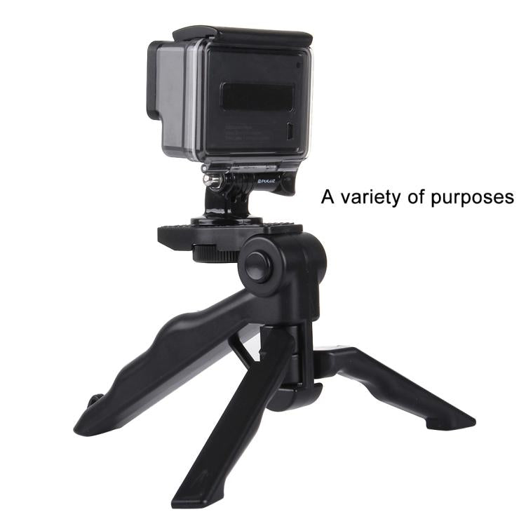 PULUZ Grip Folding Tripod Mount with Adapter & Screws for GoPro, Insta360, DJI and Other Action Cameras, Load Max: 2kg(Black) - Portable Mini Tripod by PULUZ | Online Shopping UK | buy2fix