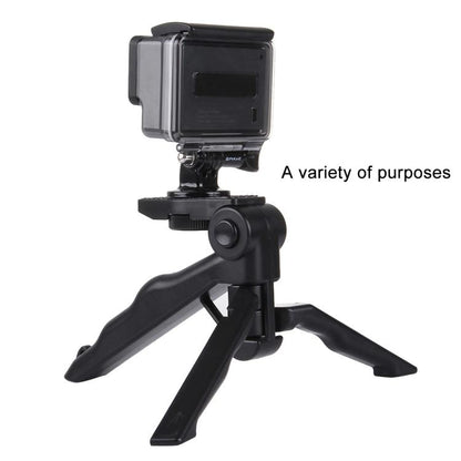 PULUZ Grip Folding Tripod Mount with Adapter & Screws for GoPro, Insta360, DJI and Other Action Cameras, Load Max: 2kg(Black) - Portable Mini Tripod by PULUZ | Online Shopping UK | buy2fix
