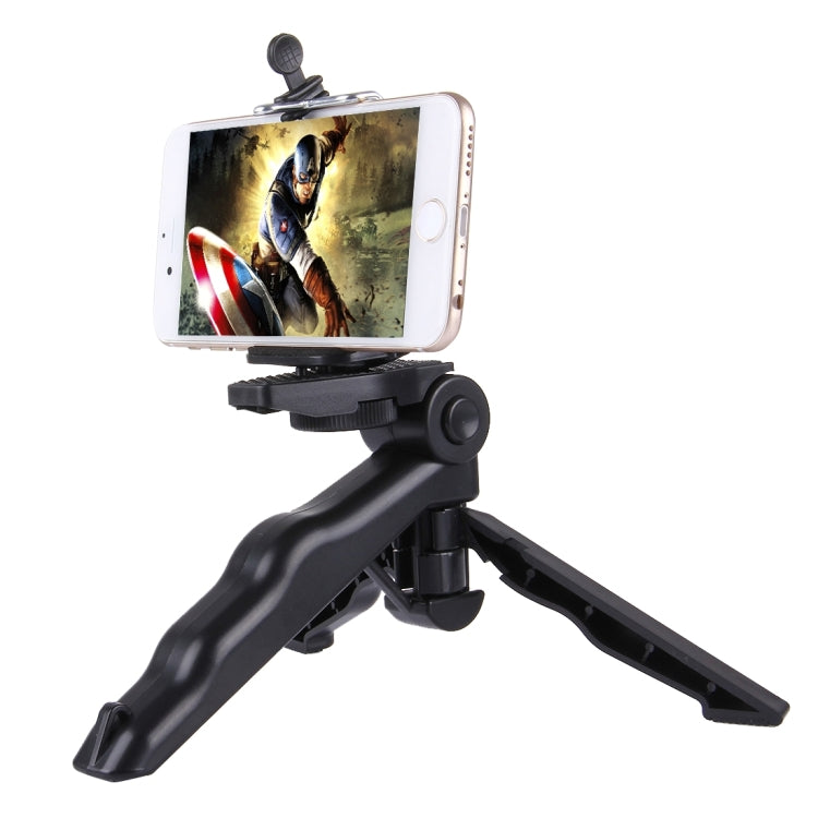 PULUZ Grip Folding Tripod Mount with Adapter & Screws for GoPro, Insta360, DJI and Other Action Cameras, Load Max: 2kg(Black) - Portable Mini Tripod by PULUZ | Online Shopping UK | buy2fix