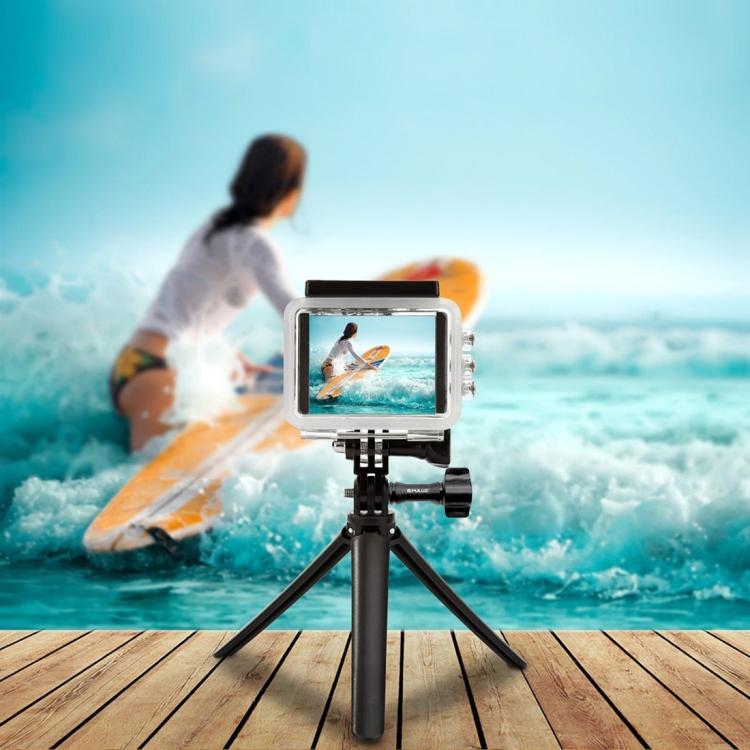 PULUZ 3-Way Grip Foldable Tripod Selfie-stick Extension Monopod for GoPro, Insta360 ONE R, DJI Osmo Action and Other Action Cameras, Length: 20-58cm - Extendable Pole by PULUZ | Online Shopping UK | buy2fix