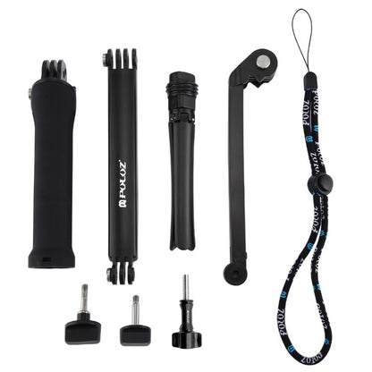 PULUZ 3-Way Grip Foldable Tripod Selfie-stick Extension Monopod for GoPro, Insta360 ONE R, DJI Osmo Action and Other Action Cameras, Length: 20-58cm - Extendable Pole by PULUZ | Online Shopping UK | buy2fix