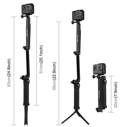 PULUZ 3-Way Grip Foldable Tripod Selfie-stick Extension Monopod for GoPro, Insta360 ONE R, DJI Osmo Action and Other Action Cameras, Length: 20-58cm - Extendable Pole by PULUZ | Online Shopping UK | buy2fix