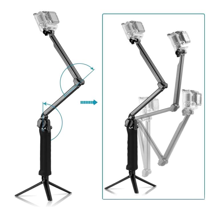 PULUZ 3-Way Grip Foldable Tripod Selfie-stick Extension Monopod for GoPro, Insta360 ONE R, DJI Osmo Action and Other Action Cameras, Length: 20-58cm - Extendable Pole by PULUZ | Online Shopping UK | buy2fix