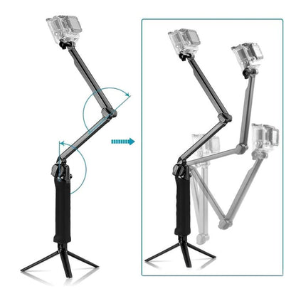 PULUZ 3-Way Grip Foldable Tripod Selfie-stick Extension Monopod for GoPro, Insta360 ONE R, DJI Osmo Action and Other Action Cameras, Length: 20-58cm - Extendable Pole by PULUZ | Online Shopping UK | buy2fix