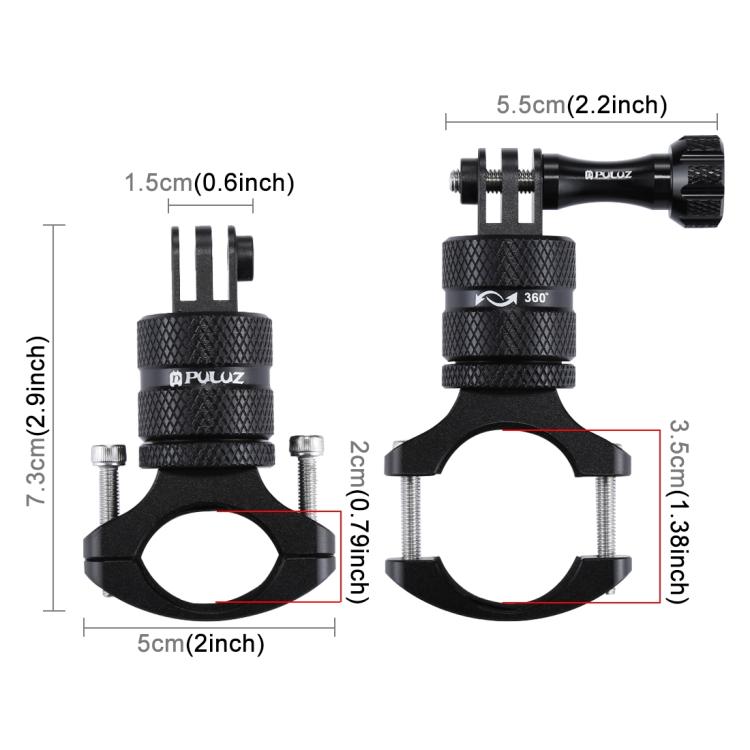 PULUZ 360 Degree Rotation Bike Aluminum Handlebar Adapter Mount with Screw for GoPro, Insta360, DJI and Other Action Cameras(Black) by PULUZ