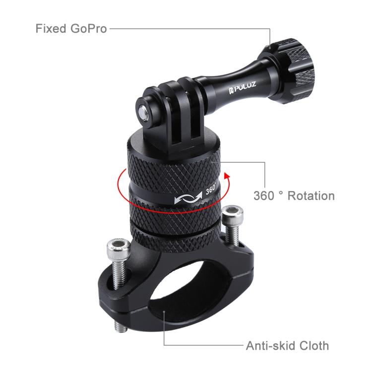 PULUZ 360 Degree Rotation Bike Aluminum Handlebar Adapter Mount with Screw for GoPro, Insta360, DJI and Other Action Cameras(Black) by PULUZ