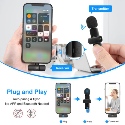PULUZ Wireless Lavalier Noise Reduction Reverb Microphone for 8-Pin Device, Support Phone Charging(Black) - Microphone by PULUZ | Online Shopping UK | buy2fix