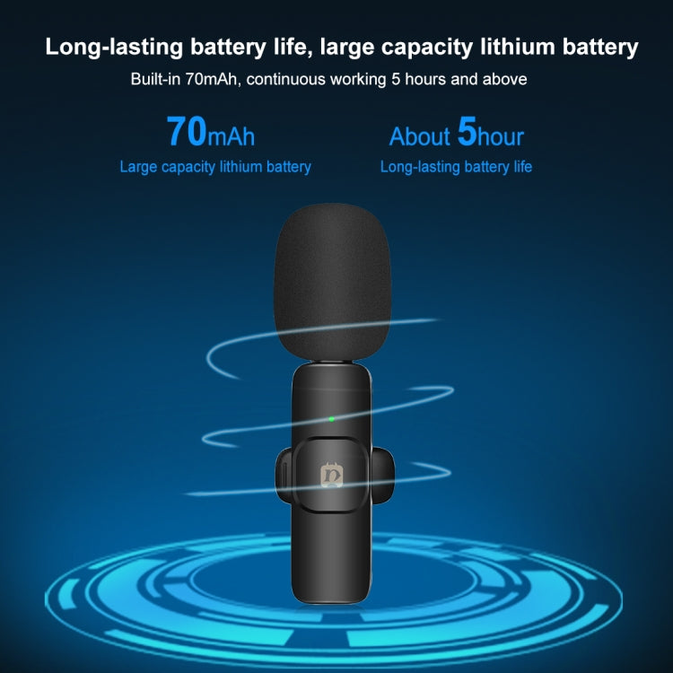 PULUZ Wireless Lavalier Noise Reduction Reverb Microphone for 8-Pin Device, Support Phone Charging(Black) - Microphone by PULUZ | Online Shopping UK | buy2fix