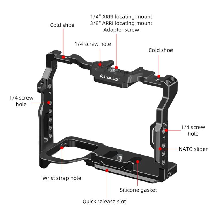 PULUZ Metal Camera Cage Stabilizer Rig for Sony A7 IV / ILCE-7M4 / A7M4 / A7M3 / A7R3  / A7R III / A7R5(Black) - Camera Cage by PULUZ | Online Shopping UK | buy2fix