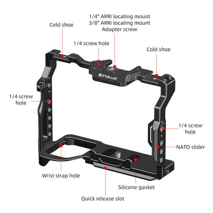 PULUZ Metal Camera Cage Stabilizer Rig for Sony A7 IV / ILCE-7M4 / A7M4 / A7M3 / A7R3  / A7R III / A7R5(Black) - Camera Cage by PULUZ | Online Shopping UK | buy2fix