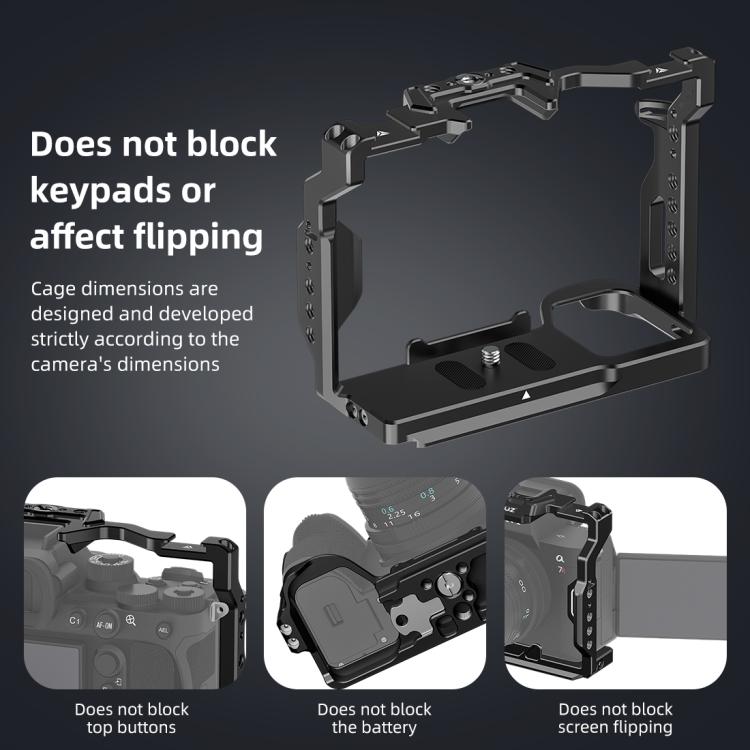 PULUZ Metal Camera Cage Stabilizer Rig for Sony A7 IV / ILCE-7M4 / A7M4 / A7M3 / A7R3  / A7R III / A7R5(Black) - Camera Cage by PULUZ | Online Shopping UK | buy2fix