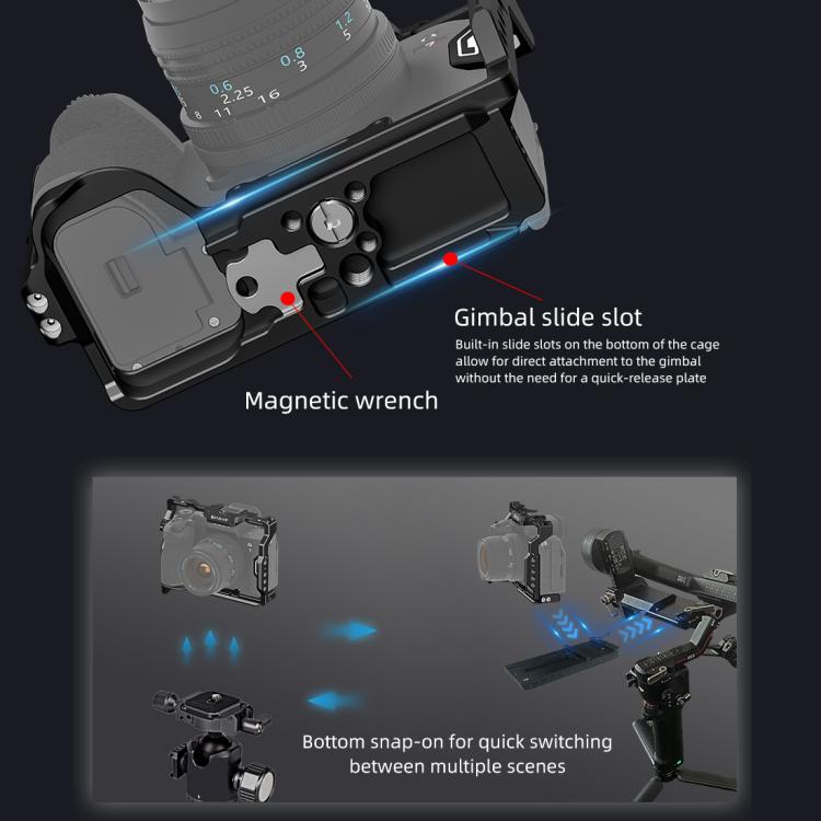 PULUZ Metal Camera Cage Stabilizer Rig for Sony A7 IV / ILCE-7M4 / A7M4 / A7M3 / A7R3  / A7R III / A7R5(Black) - Camera Cage by PULUZ | Online Shopping UK | buy2fix