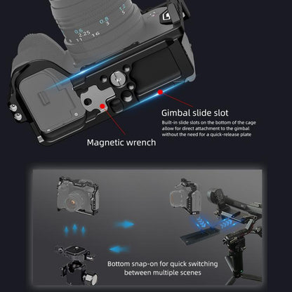 PULUZ Metal Camera Cage Stabilizer Rig for Sony A7 IV / ILCE-7M4 / A7M4 / A7M3 / A7R3  / A7R III / A7R5(Black) - Camera Cage by PULUZ | Online Shopping UK | buy2fix