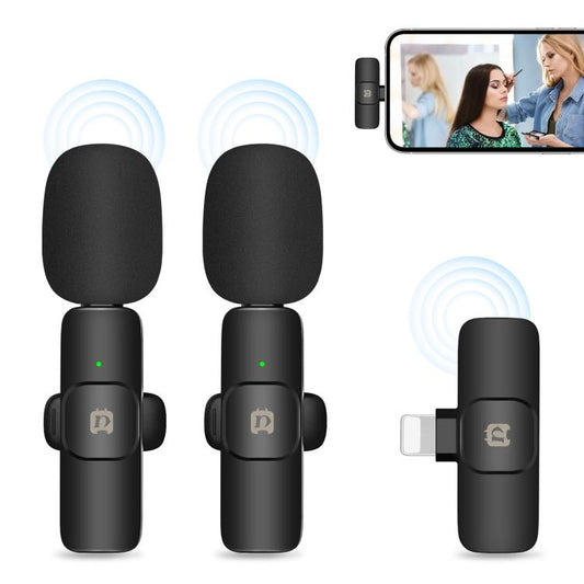 PULUZ Wireless Lavalier Noise Reduction Reverb Microphones for iPhone / iPad, 8-Pin Receiver and Dual Microphones(Black) - Microphone by PULUZ | Online Shopping UK | buy2fix