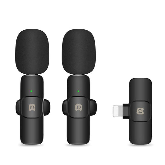 PULUZ Wireless Lavalier Noise Reduction Reverb Microphones for iPhone / iPad, 8-Pin Receiver and Dual Microphones(Black) - Microphone by PULUZ | Online Shopping UK | buy2fix