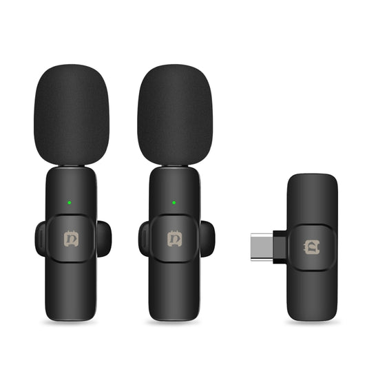 PULUZ Wireless Lavalier Noise Reduction Reverb Microphones for Type-C Phone, Type-C Receiver and Dual Microphones (Black) - Microphone by PULUZ | Online Shopping UK | buy2fix