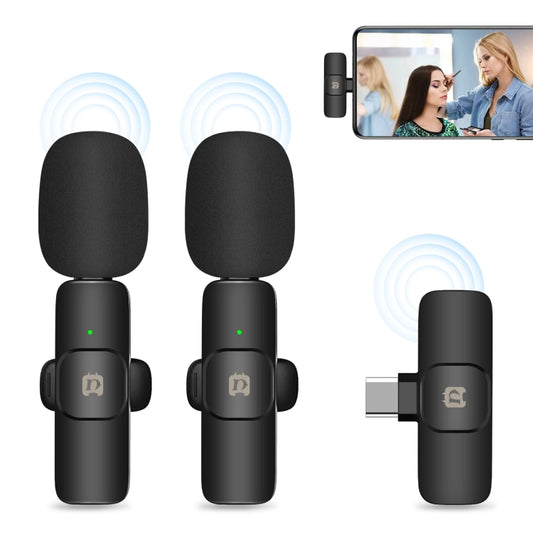 PULUZ Wireless Lavalier Noise Reduction Reverb Microphones for Type-C Phone, Type-C Receiver and Dual Microphones (Black) - Microphone by PULUZ | Online Shopping UK | buy2fix