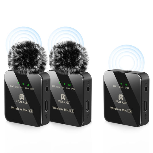PULUZ 2 TX + 1 RX Wireless Lavalier Microphone (Black) - Microphone by PULUZ | Online Shopping UK | buy2fix