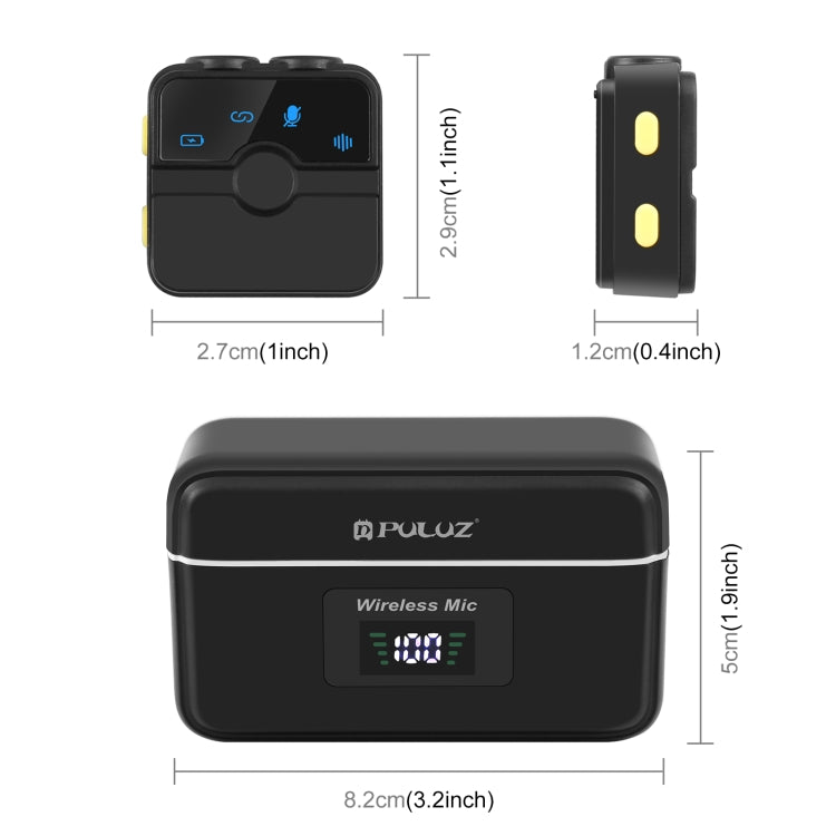 PULUZ Magnetic Lavalier Wireless Microphone with Charging Case Box, 8 Pin RX Receiver and 2 TX Microphones (Black) - Microphone by PULUZ | Online Shopping UK | buy2fix