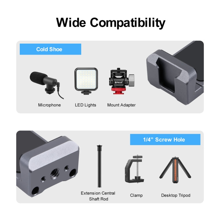 PULUZ Cold Shoes Aluminum Alloy Phone Clamp Holder Bracket(Black) - Desktop Holder by PULUZ | Online Shopping UK | buy2fix