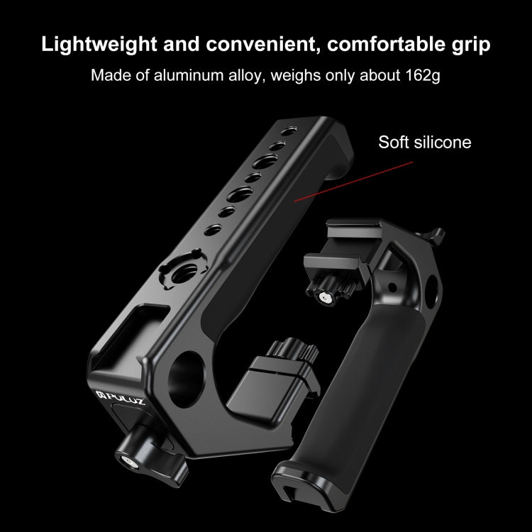 PULUZ Double-thread Metal Quick Release Top Handle with Cold Shoe for Camera Cage Stabilizer (Black) - Camera Stabilizer by PULUZ | Online Shopping UK | buy2fix